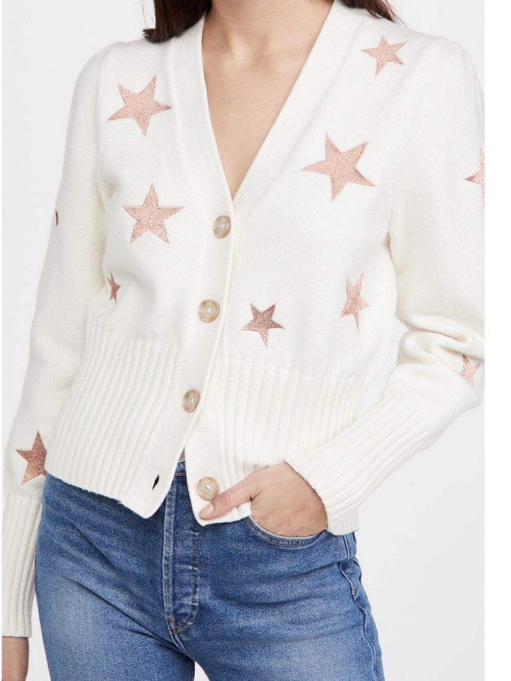 Cinq a Sept Morgan Cardigan in Ivory & Rose Gold